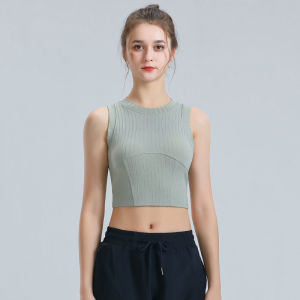 Womens Yoga Fitness Running Training Top Breathable Quick Dry Sports Shirt with Chest Pad Professional Gymnasium Sleeveless Vest