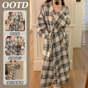 Long Sleeve Bathrobe Womens Plaid Heart Print Sleepwear Home Clothes Spring Autumn Winter Knitted Cotton Polyester Fiber