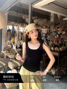 Slim Fit U-Neck Knitted Vest Womens Summer Outerwear Pink Strapless Top Breathable Casual Straight Cut Single Piece