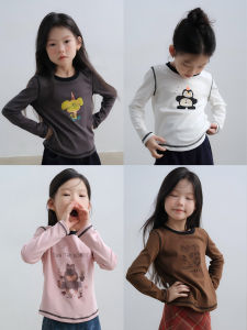 Piselli Casual Long Sleeve T-Shirt for Girls round Neck Color Block Cotton Polyester Blend Spring Autumn Season Kids Clothes