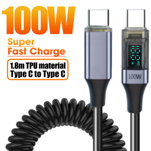 100W แบบพกพาชนิด C ไปยัง Type C จอแสดงผลดิจิตอลแบบสปริงโทรศัพท์มือถือสายข้อมูลการชาร์จอย่างรวดเร็วเข้ากันได้กับซัมซุงฮัวเหว่ยเสี่ยวหมี่สากลได้อย่างรวดเร็วสายข้อมูลการชาร์จ
