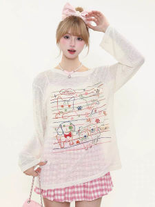 Áo Thun Dài Tay Phong Cách Mỹ Cổ Điển Cho Nữ Vai Chéo Rộng Rãi Nhẹ Chống Nắng Thoải Mái Phong Cách Lười Biếng Mùa Hè