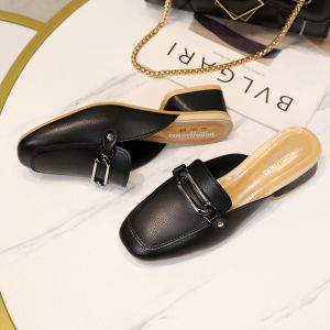 Comfortable Low-Heel Mule Slippers Womens Small Size 31 32 Fashionable Popular Flat Bottom Head Cover Slippers Metal Embellished