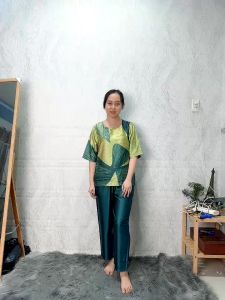 E224 Đồ bộ mặc nhà trung niên lụa Latin tay lở quần ống suông dài 9 tấc đồ mặc nhà trung niên size lớn từ 50 - 75 kg