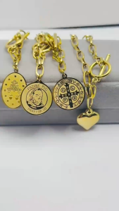 Stainless Steel Paperclip cube Bracelet buckle lock Mary Heart St Benedict Padre Pio Design