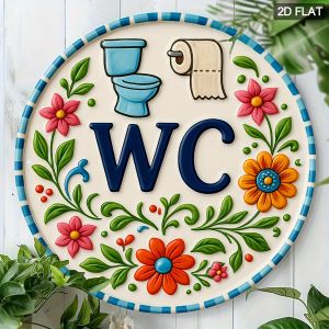 2D Elegant Toilet Flower Round Wooden Disc Bathroom Decoration Hotel Sign Wood Circular Plaque Wall Art Decoration Creative Gift