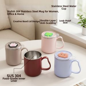 WODEBAIHUI | 304 Stainless Steel Aesthetic High Capacity Mug with Lid