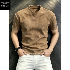 YOULIN | Brown Retro Waffle Boxy T-shirt