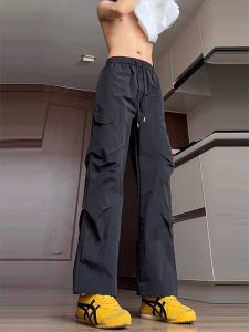 กางเกงทหารร่มผ้าไนลอนบางแห้งเร็วสำหรับฤดูร้อน กางเกงขายาวทรงหลวมสบาย ๆ สำหรับผู้ชาย กางเกงขายาวทรงลำลองสำหรับเดินป่าและทำงาน