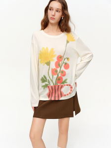 DUSHU | Floral Embroidery Retro Knit T-Shirt