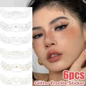 【Charming women】6 Pcs Freckle Tattoo Stickers Gold Silver Metallic Temporary Tattoo Stickers For Women Glitter Make-Up Face Decals Music Festival