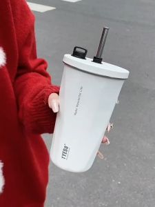 TYESO ขวดเก็บ 600ml, ร้อน พร้อมหลอด & แปรงล้าง สแตนเลส304 หลอด กระบอกน้ำ แก้วน้ำขวด, ขนาด 100% สมบูรณ์ ของ 100