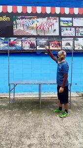 โต๊ะพับ โต๊ะขายของ โต๊ะตลาดนัด แบบมีเสาเสียบ แขวนป้าย แขวนไฟ 75x180x75 ซม.