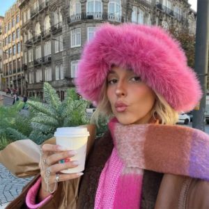 2025 Fluffy Faux Fur Bucket Hats Women Faux Fox Warm Thick Plush Winter Hat Lady Fashion Luxury Panama Furry Fisherman Cap Y2k