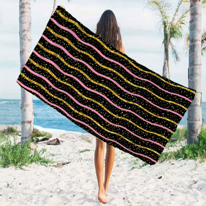 Black Gold Glitter Wavy Line Quick Drying Microfiber Beach Towel Lightweight for Swimming Camping Yoga - Bath Towel