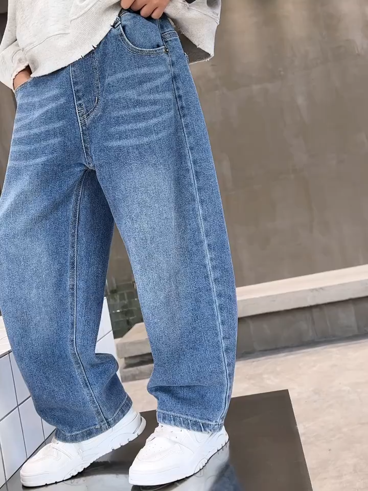 F-16 Kids Jeans Korean Version Straight Leg Wide Leg Pants For Boys Loose Black Sports Pants