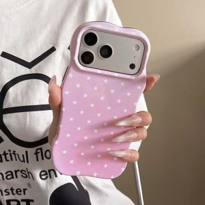 INS Cute Wave Edge Gradient Color Star Pentagram Pattern Phone Case For iPhone 17 16 15 14 Pro Max Shockproof Girls Women Cover