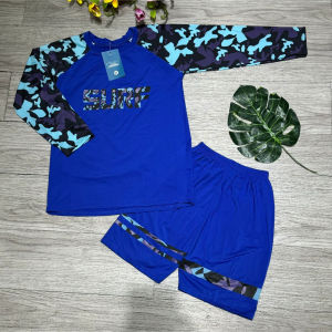 Đồ bơi bé trai 2 mảnh áo phủ bụng dài tay quần đùi họa tiết đáng yêu đủ size 15kg đến 50kg BINSPORTS BB098