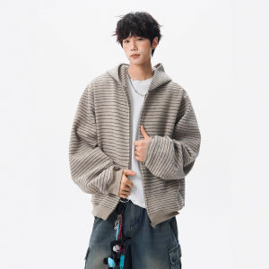 Retro Striped Open Cardigan Mens Casual Street Style Couples Jacket Comfortable All-Match Top High Street Lazy Vibe