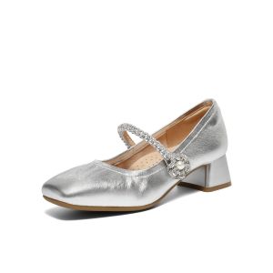 Belle | Silver Mary Janes Shoes Soft Sole High Heels