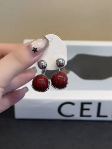 925 Silver Needle Pearl Embedded Earrings Dual Wear Dual Color Fresh out Fashion Hoop Earrings Womens Geometric Pattern