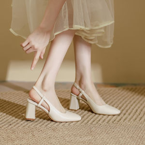 Womens Sandals Covering Toe High Heels Square Head Fashionable Shoes Spring 2025 Korean Style Daily Wear Glue Adhesive Shoes