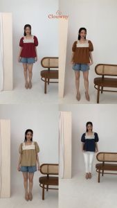 Clouwny Chizu Square Blouse Atasan Premium Katun Wanita Korean Look