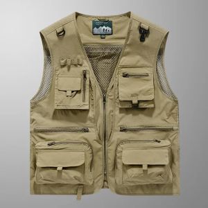 14 กระเป๋าฤดูร้อนผู้ชายใหม่ US ยุทธวิธีเดินป่าตกปลาเสื้อกั๊ก Mens ช่างภาพเสื้อกั๊กตาข่าย Cargo เสื้อแขนกุดเครื่องมือเสื้อกั๊ก
