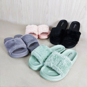 Sandal Selop Wanita Fashion Woman Slip On Kekinian Bulu Polos Lembut Kasual Santai Import COD SPT-52