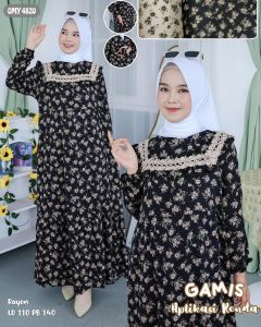 Gamis Syari Katun Rayon Home Dress Motif Bunga Renda Tali Pinggang Terbaru 2025