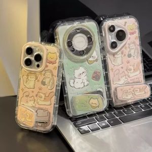 Cartoon Kitten Phone Case for  16Promax New Model 15Pro Airbag Anti-Fall Protection Cover 14Plus  And Cute 13 Lovely 12 Creative with Stand Womens Style