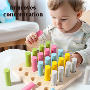 Childrens Montessori Early Education Wooden Colorful Plugboard Hand-eye Coordination Training Color Cognitive Educational Toys