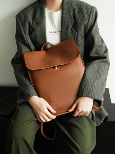 2025 New Layer Cowhide Leather Large Capacity Commuter Backpack Womens Business Casual Style 16 Inch Laptop Bag Soft Shoulder Strap