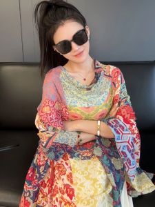 Fashionable Red Shawl for Summer Travel: Polyester Fiber Shawl Skirt with Plant Florals Pattern Multi-Functional for Juveniles Youths Middle-Aged Women