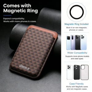 Magnetic Card Holder for Phone with Adhesive Metal Plate Slim PU Leather Wallet for Men Women Credit Card Case with Geometric