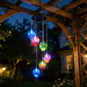 1PC 6LED Solar Wind Chime Light LED Outdoor Color Hot Air Balloon Shaped Light String Used For Garden And Courtyard Decoration