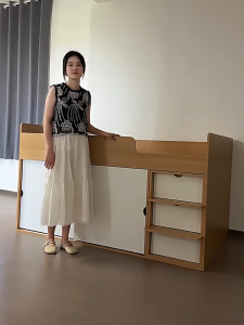 HDB Solid Wood Childrens Bed with Built-in Wardrobe: Loft-Style Storage Bed Storage Bed Frame