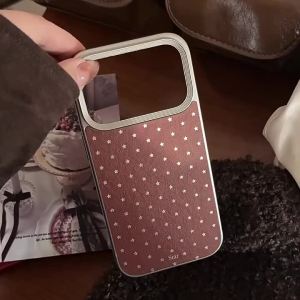 Korean Full Screen Stars Leather Texture Sliver Edge Plating Phone Case For iPhone 17 16 15 14 13 12 11 Pro Max Shockproof Cover