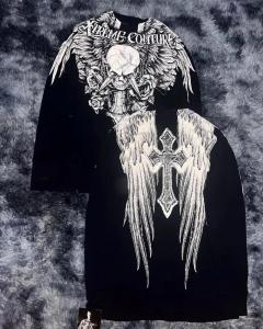 Fashionable mens autumn personalized skull letter print micro elastic comfortable long sleeved T-shirt outdoor street style top