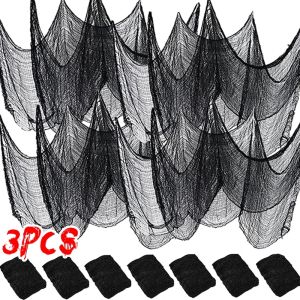 3Pcs Halloween Black Gauze Horror Haunted Houses Decoration Black Creepy Cloth Home Doorway Gauze Terror Scene Props Party Supplies