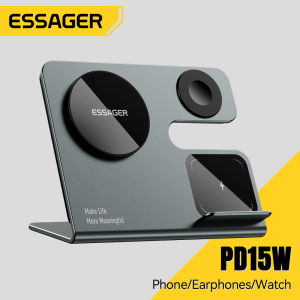 Essager 3-in-1 15W Fast Wireless Charger Supports Phone Apple Watch Bluetooth Earbuds with Multiple Power Protections and Magnetic Mount