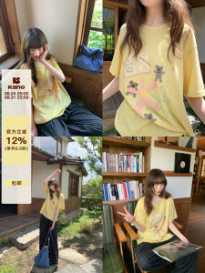 Floral Bear Print Loose Tshirt Summer Simple Design Casual Top