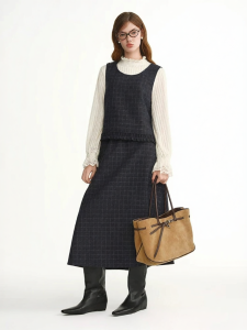 DUSHU | Check Pattern Gilet Skirt Set