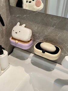 High Aesthetic Soap Dish Wall Mounted Bathroom Soap Tray No Drilling Storage Rack Double Layer Draining Soap Box Nordic Style Cartoon Elements