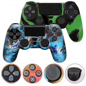 Silicone Case For Sony playstation 4 Controller Rubber Protective Cover For PS4 Gamepads joystick with 2 thumbsticks Grips Caps