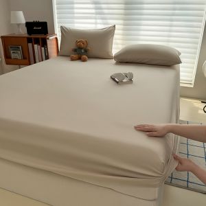 New Fitted Sheet Soild Color with Elastic Band Non Slip Adjustable Mattress Cover for Double King Queen Bed 150x200 / 180x200cm