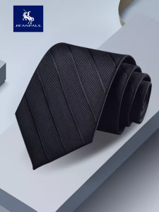 JIFANPAUL | Zipper No-Knot Mens Tie for Wedding Groom and Business Formal Wear Black Stripe