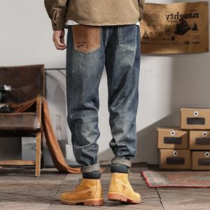 American Workwear Denim Mens Retro Loose Straight-leg Casual Pants Autumn Fashion Brand Amekaji Contrast Color Pants Men