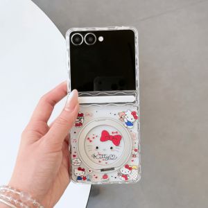 Sanrio | Ốp Điện Thoại Samsung Galaxy Z Flip Hello Kitty Toàn Màn Hình Nam Châm 360 Độ Kèm Dây Đeo - Ốp Hoạt Hình Dễ Thương Chống Sốc