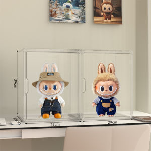 Labubu Display Box with Light Blind Box Scenery Debossed Storage Shelf Plastic Material for Adult Suitable for Study Room